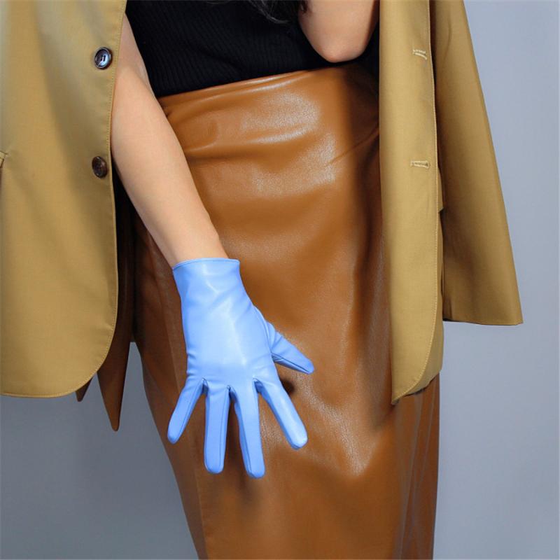 

Short Leather Gloves 21cm Basic Simulation Leather Imitation Sheepskin Sapphire Blue Light Blue Sky Wild PUQL-2