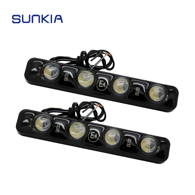 

SUNKIA LED Universal High Power Car 4LED Daytime Running Light DRL Fog Warning Decorative Lamp High Power 100% Waterproof, As pic