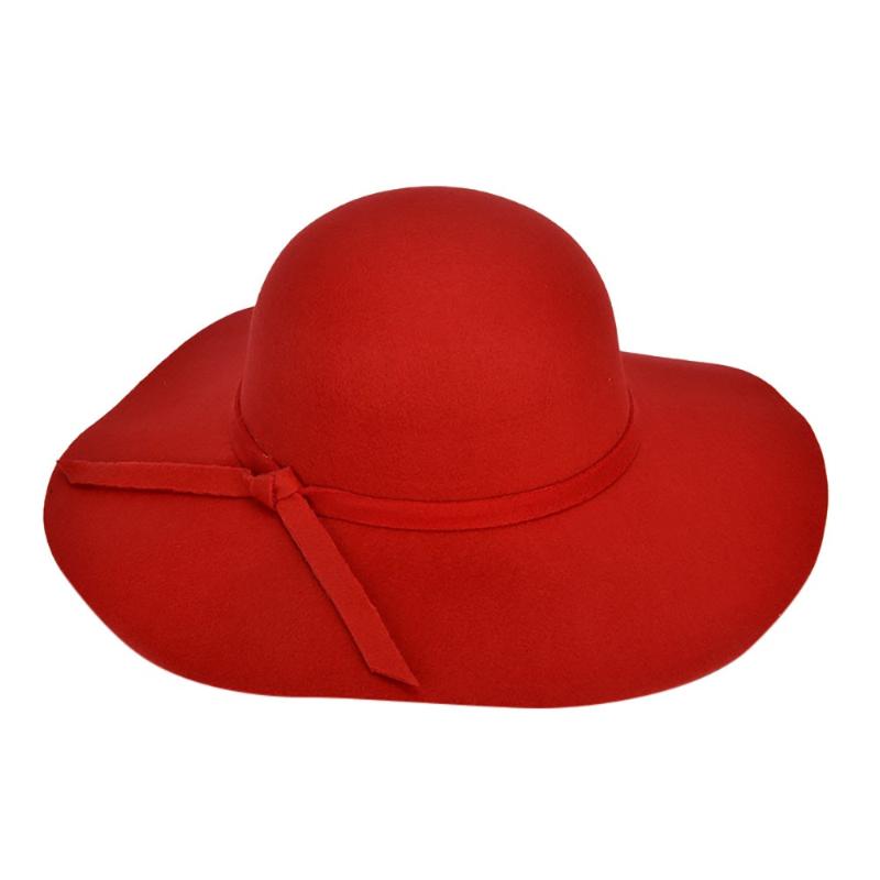 

Modis Ladies Women Ladies Floppy Wide Brim Wool Felt Bowler Elegant Beach Hat Sun Cap Summer Sombrero Mujer Casquette Femme BL#, Red