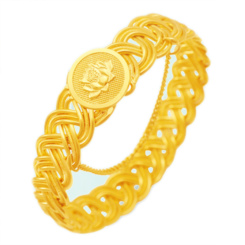

Unique Handwork Compiled Flowers Bangle Yellow Gold Filled Womens Bangle Bracelet With Lotus Pattern