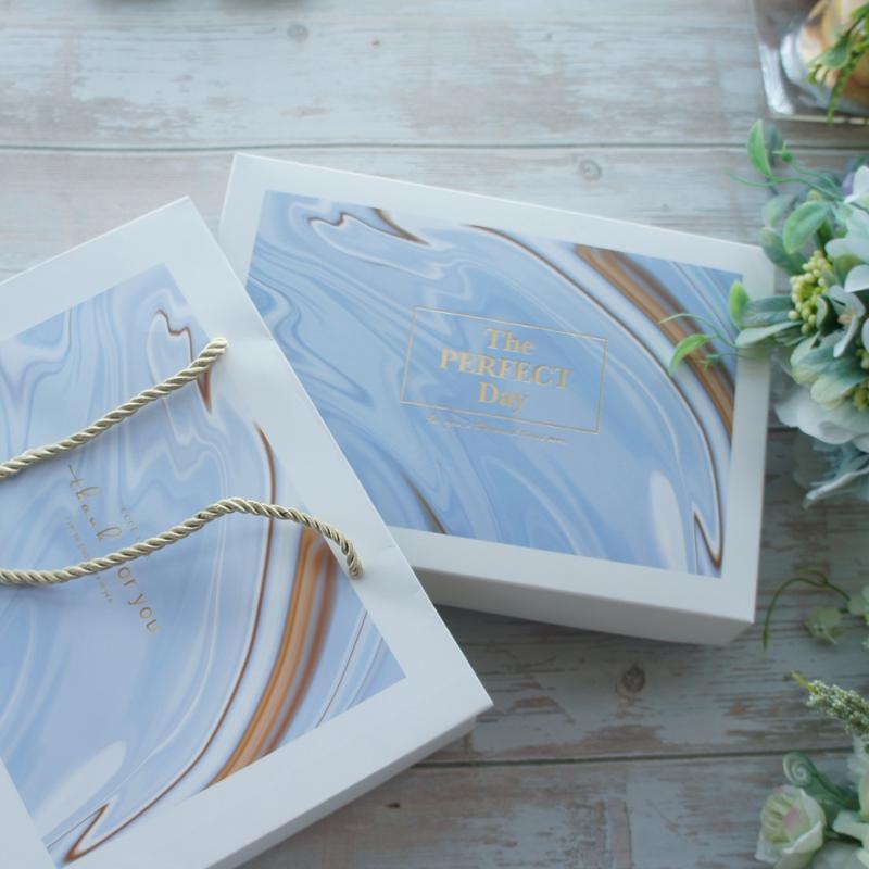 

5pcs Gold Sky Blue Marble Paper Box As Handmade Bake Chocolate Cookie Wedding Holiday Birthday Party Gifts Packaging