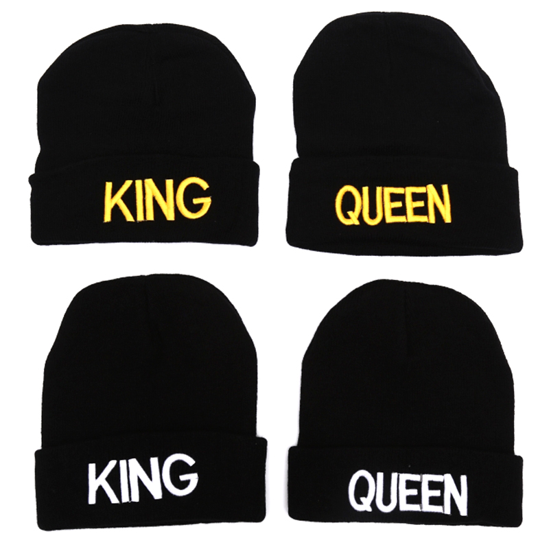 

New KING QUEEN Beanies Couples Caps Warm Winter Autumn Elastic Knit Hats For Men Women Ski Sports Hat