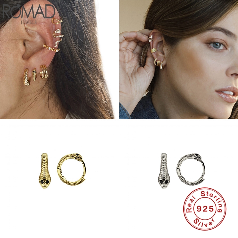 

Romad Genuine 925 Sterling Silver Hoop Earrings Snake Vintage Creative Huggie Earring For Women Fine Jewelry pendientes W5