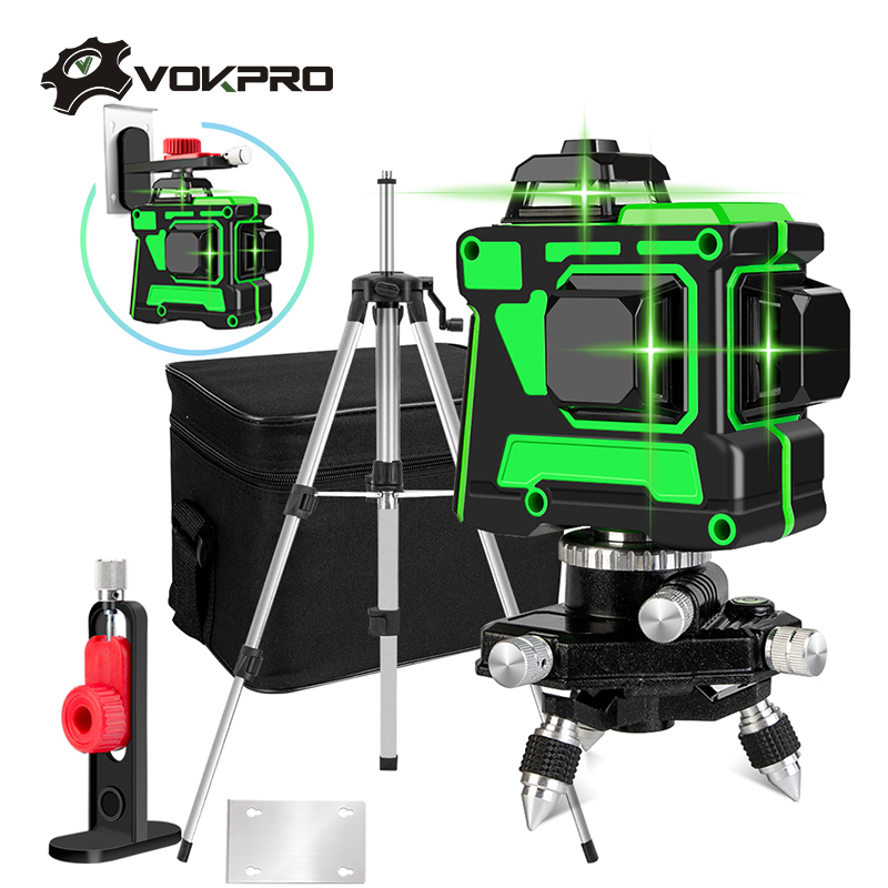 

12 Lines 3D Green Laser Level Self-Leveling 360 Degrees Horizontal And Vertical Cross Lines Green Laser Line With Tripod Battery LJ200907