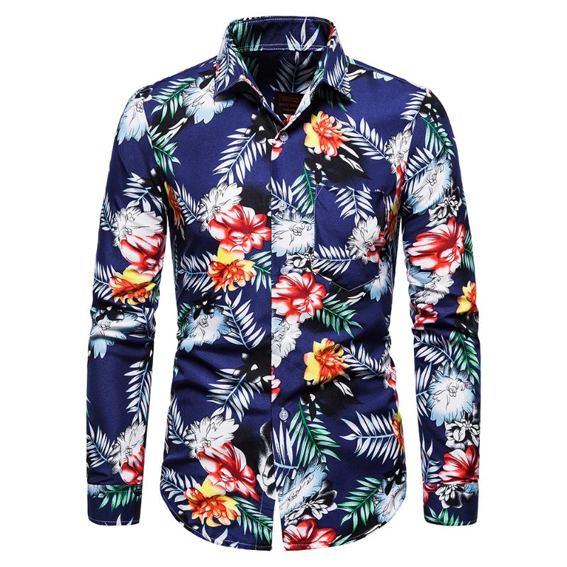 

Fashion Shirts For Men Long Sleeve Floral Print Shirt Autumn Shirts Men Dress Camisa Button Lapels Collar Male Turn Down Collar, Tc03light brown