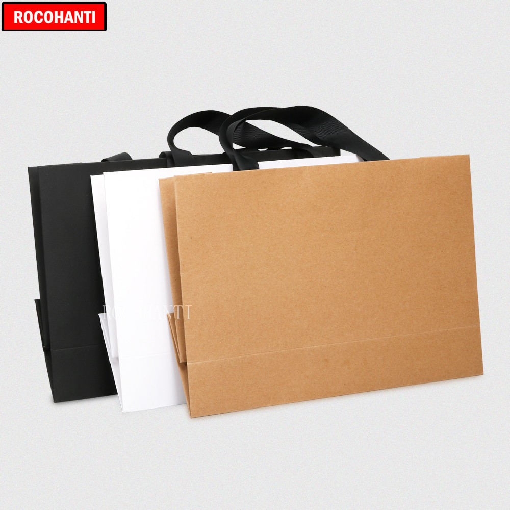 

50X Custom Paper Shopping Bag With Ribbon Handle for Clothing Gift Packaging 200919, Brown