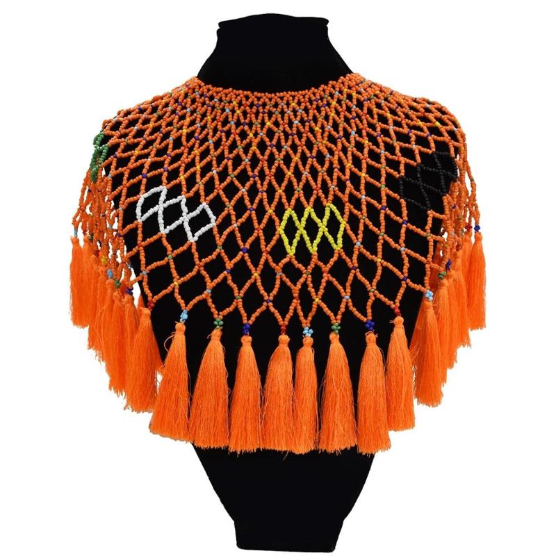 

Ethnic Vintage Jewelry Statement Body Shoulder Bib Full Resin Beads Necklace Female Collar Shoulder Chain Long Women collare