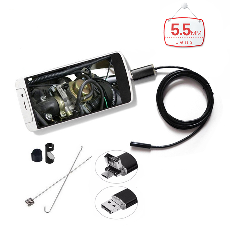 

AN99 2in1 Endoscope camere 5.5mm 6LED Waterproof Endoscopy USB Inspection Borescope Camera with Soft Cable for Android Phone PC