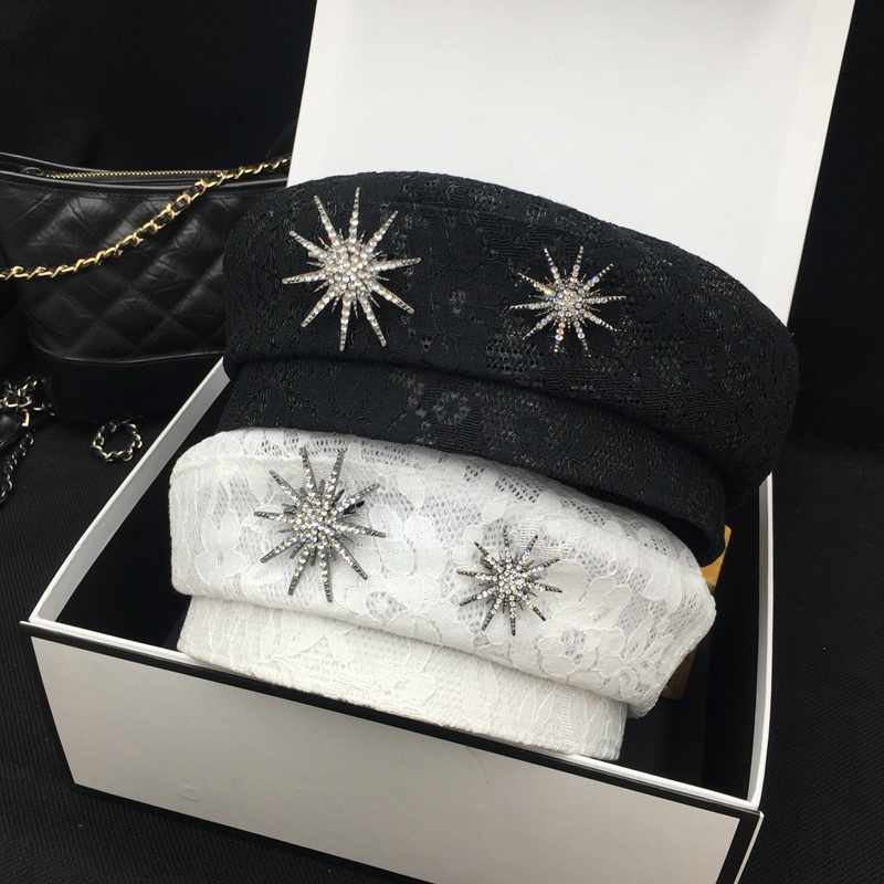 

Summer the new Japanese berets lace vintage newsboy cap female pumpkin hat diamond navy cap han edition thin tide, White