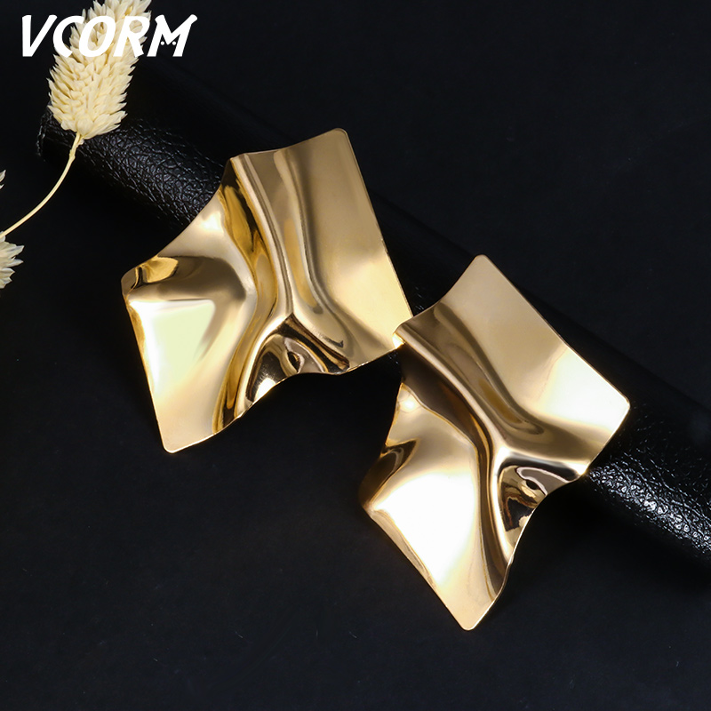 

VCORM New Vintage Gold Drop Earrings for Women Statement Geometric Irregular Metal Dangle Earrings 2020 femme Fashion Jewelry