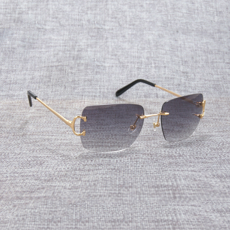 

Vintage Rimless Square C Wire Sunglasses Men Oculos Shade Diamond Cutting Metal Frame Oval Gafas Women for Beaching Driving