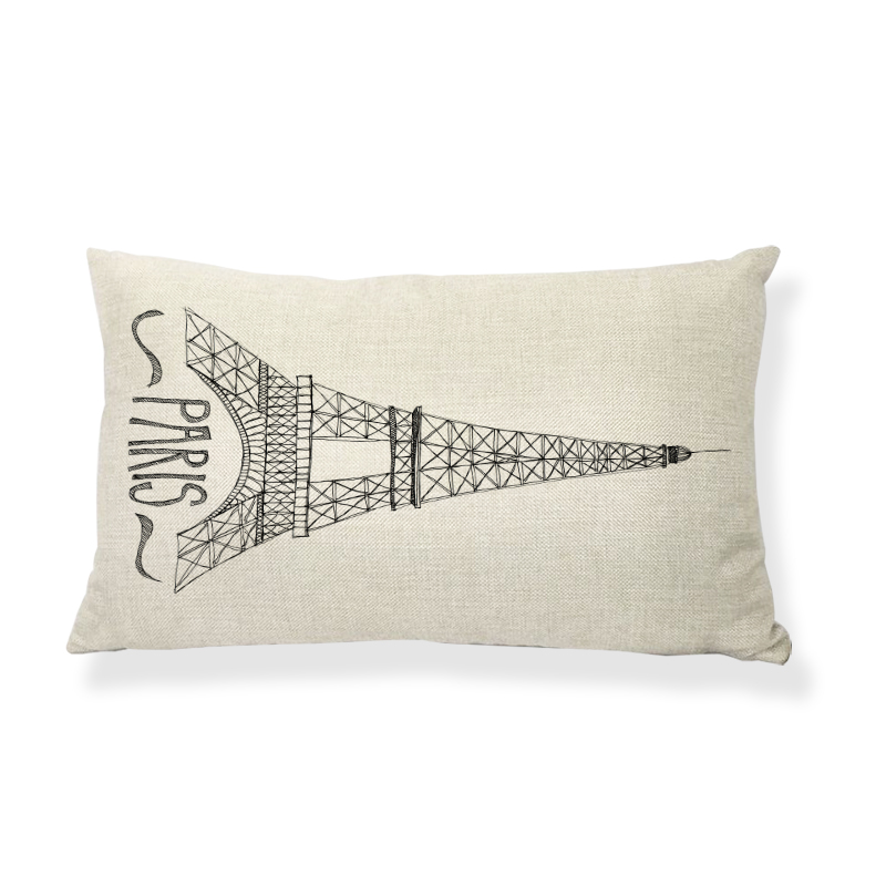 

Stylish Black And White Paris Tower Sketch Big Ben London Cushion Covers Decoration Car Seat Living Room Floor Throw Pillow Case