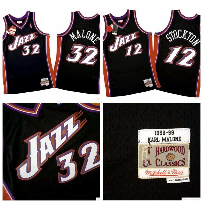 

Men Utah Jazz John Stockton 12 Karl Malone 32 Mitchell & Ness Teal Road 1998-99 Hardwoods Classics Swingman Alternate Jersey, Grey
