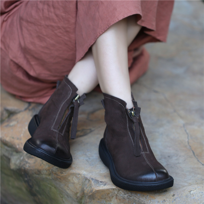 

Ankle Boots Women Leather Low Heels Autumn Shoes For Women Black 100Martins Boots Handmade Genuine Leather Soft Knight Boots2020