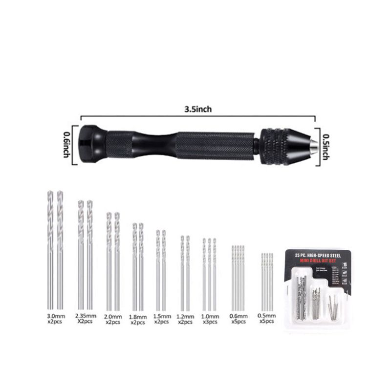 

Mini Micro Hand Drill with 10/25pcs Twist Drill Bit Woodworking Drilling Rotary E7CB