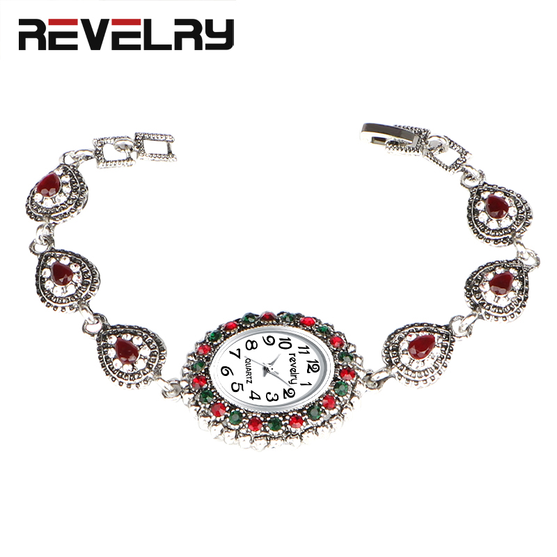 

Women Antique Silver Bracelet Red Diamond Watch Top Ladies Stainless Steel Quartz Watch Clock Relogio Feminino