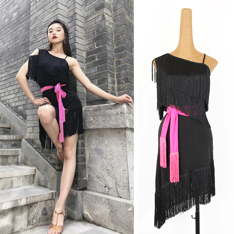 

Fringe Latino Dance Dress Women Sexy Designer Dresses Tassel Latin Ballroom Dance Costume Tango Rumba Cha Cha Dancewear JL1328, Black