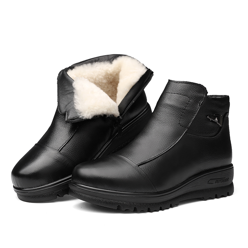 

New Warm Winter Shoes Woman Ankle Boots Large Size Thickening Wool Boots Snow Mom Cotton Shoes Casual Wedges Flat, Black