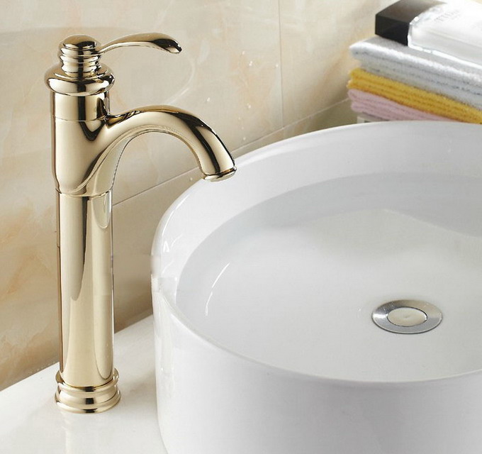 

Luxury Polished Gold Color Brass Bathroom Vessel Sink Basin Mixer Tap Faucet One Hole Single Handle mgf059