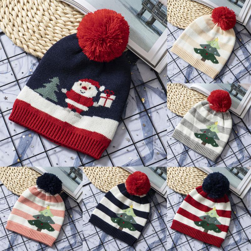 

1-5 Age Unisex Children's Winter Christmas Matching Color Knitting Warm Hat Soft and Comfortable Cute Santa Claus Knitted Hat