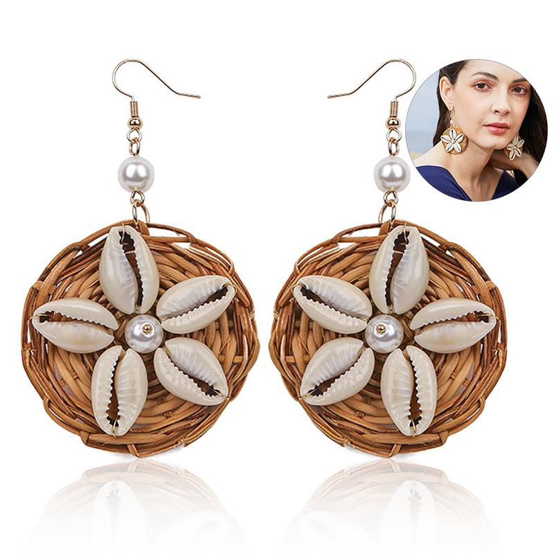 

Dangle & Chandelier Bohemian Statement 2021 Women's Earrings Fashion Rattan Shell Pearl Charm Drop For Summer Beach