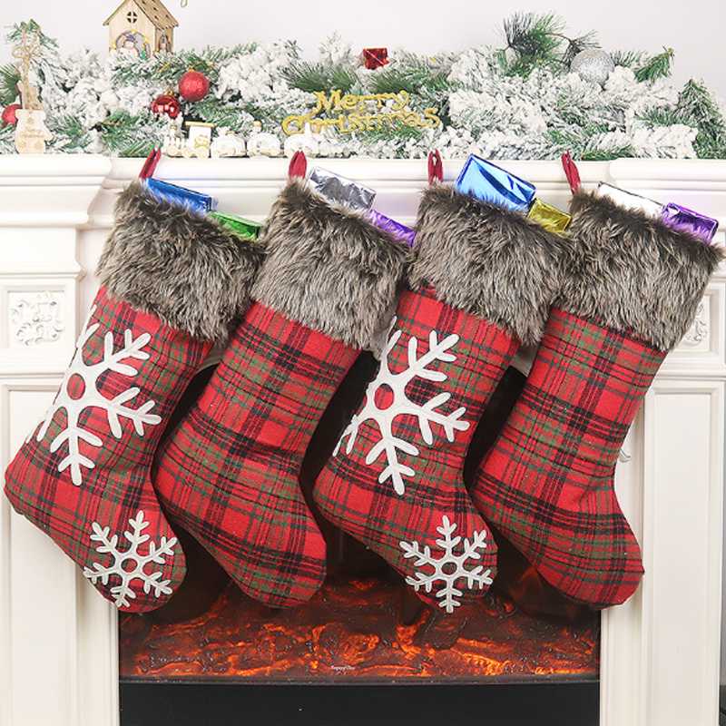 

New Year Gift 2020 Christmas Decoration for Home Wall Hanger Navidad Socks Stocking Bag Plush Winter Sock Xmas Tree Ornaments
