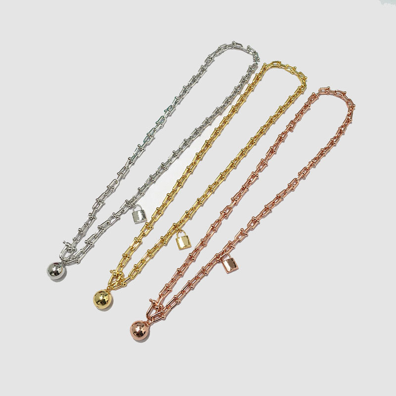 

Wholesale 2020 woman necklace lock ball pendant stainless steel luxury jewelry clavicle chain Japanese Korean popular classic