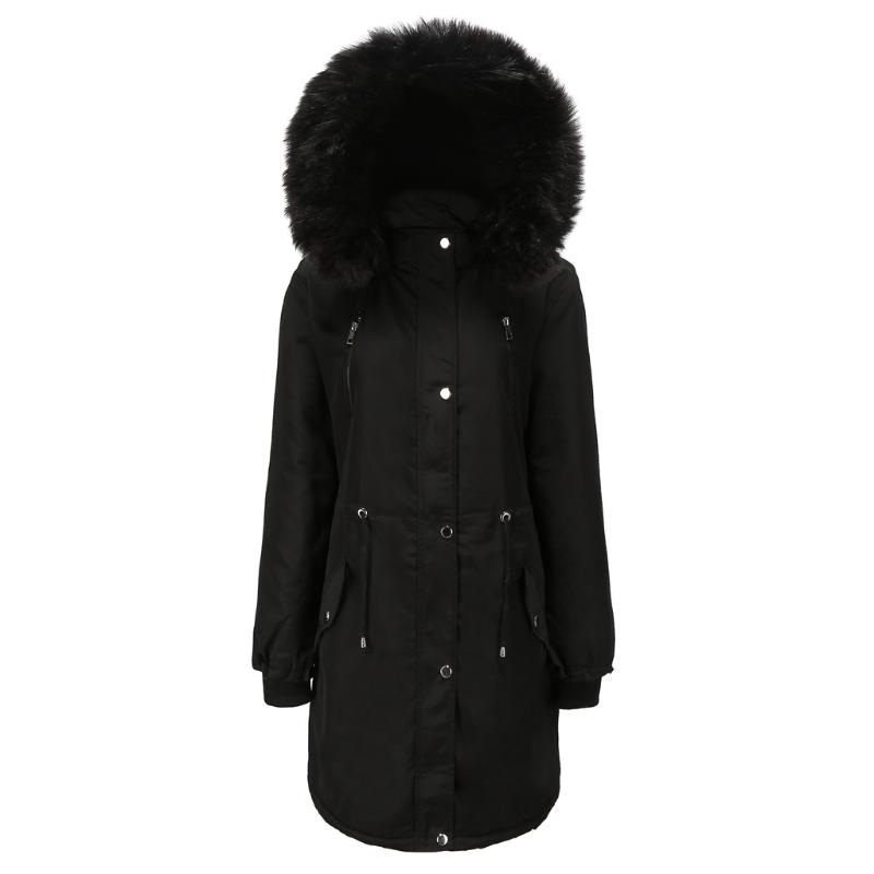 

2020 Winter New Women's Jacket Fashion Hooded Collar With Big Fur Windbreaker Woman Parkas Wool Liner Keep Warm Famale Jacket, Black
