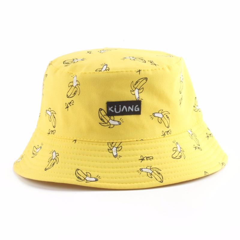 

Panama Bucket Hat Men Women Summer Bucket Cap Banana Print Yellow Hat Bob Hip Hop Gorros Fishing Fisherman, White