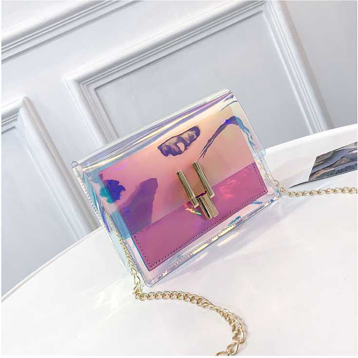 

Fashion Women Transparent Laser Chain Shoulder Bag Summer Beach Handbag, As photo shows