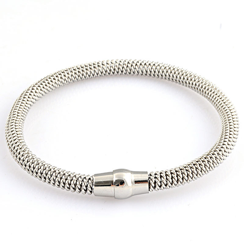 

Hot sale Women Men Spring Magnetic Cable Bracelet Color Gold Stainless Steel Twisted Cable Wire Cuff Clasp Bracelets Jewelry