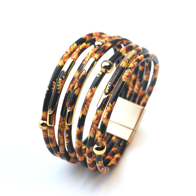 

ZG Daisy Bracelet Leather Women Bracelet and 2020 Fashionable Elegant Boho Multi-layer Wrap Wide Daisy Jewelry