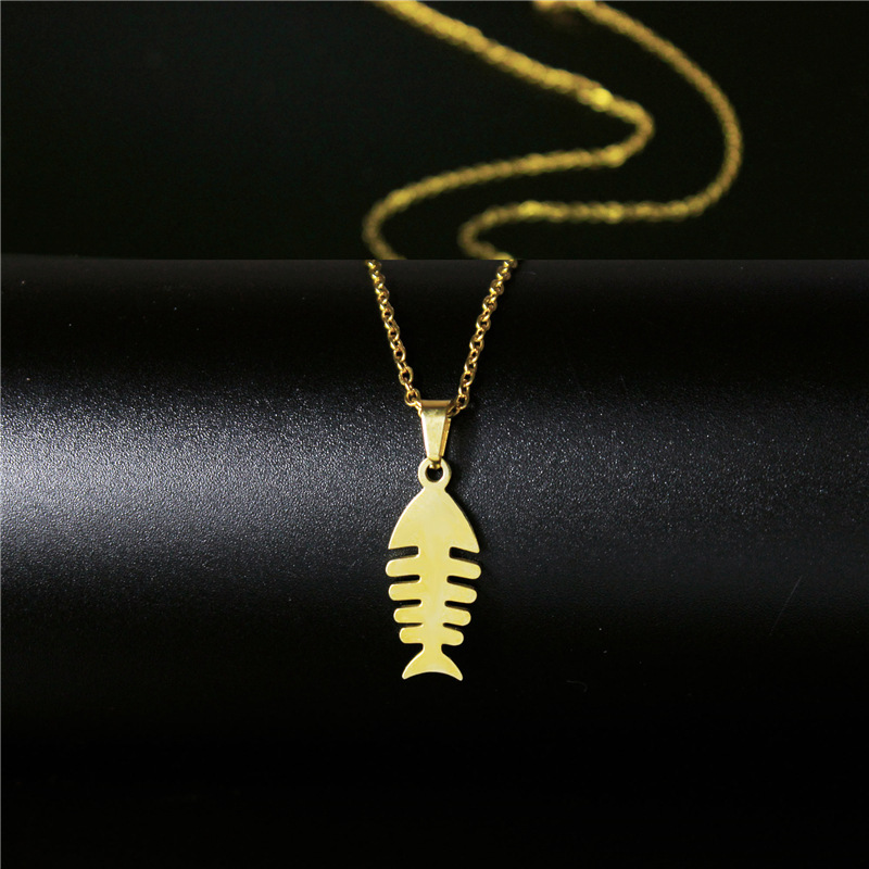 

New Gold Stainless Steel Fish Bone Necklace for Women Man Lover's Creative Fish Pendant Necklace Engagement Jewelry Gift
