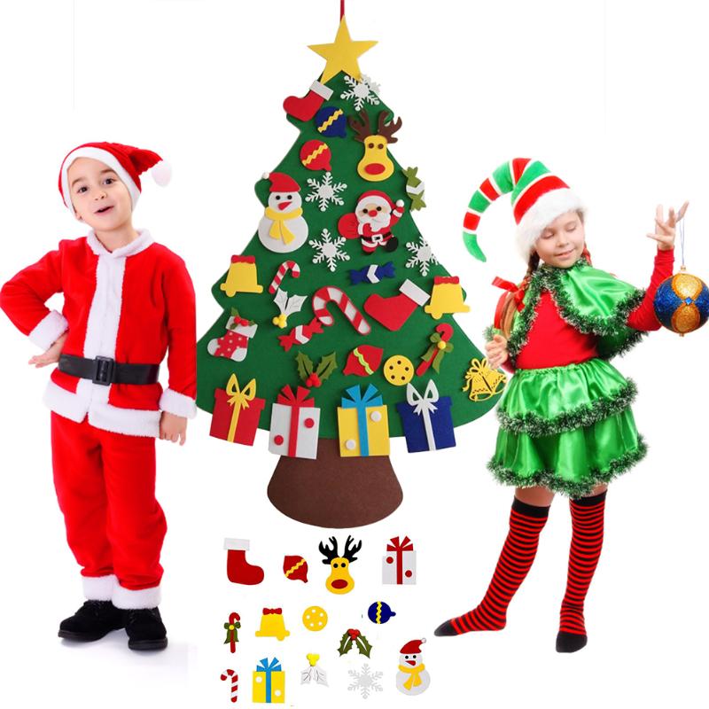 

Children DIY Felt Christmas Tree Toy Decoration New Year Merry Xmas Gift For Kid Wall Hanging Ornament Lighting Christmas Tree