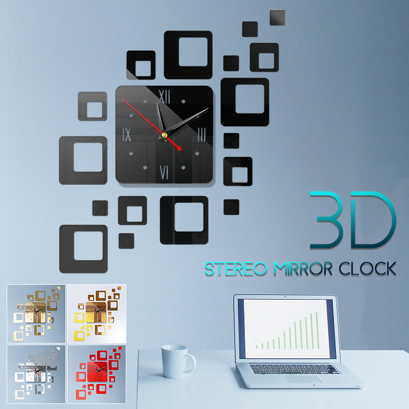

Mirror Wall Clock Square Bedroom Mirror Clock Wall Sticker Acrylic 5 Colors Geometry Mural Home Decor Diy TV Background