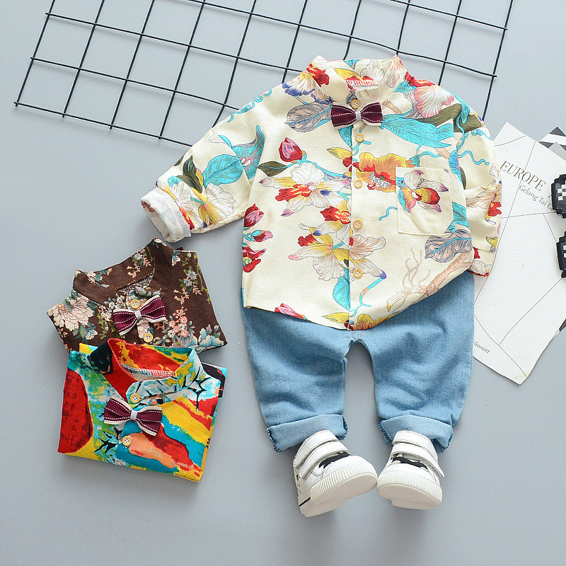 

Kids Spring Autumn Clothes Sets Children Boys Kids Casual Suits Baby Boy Cotton Gentleman T-Shirt Printed Shirt Pants Sets, Green