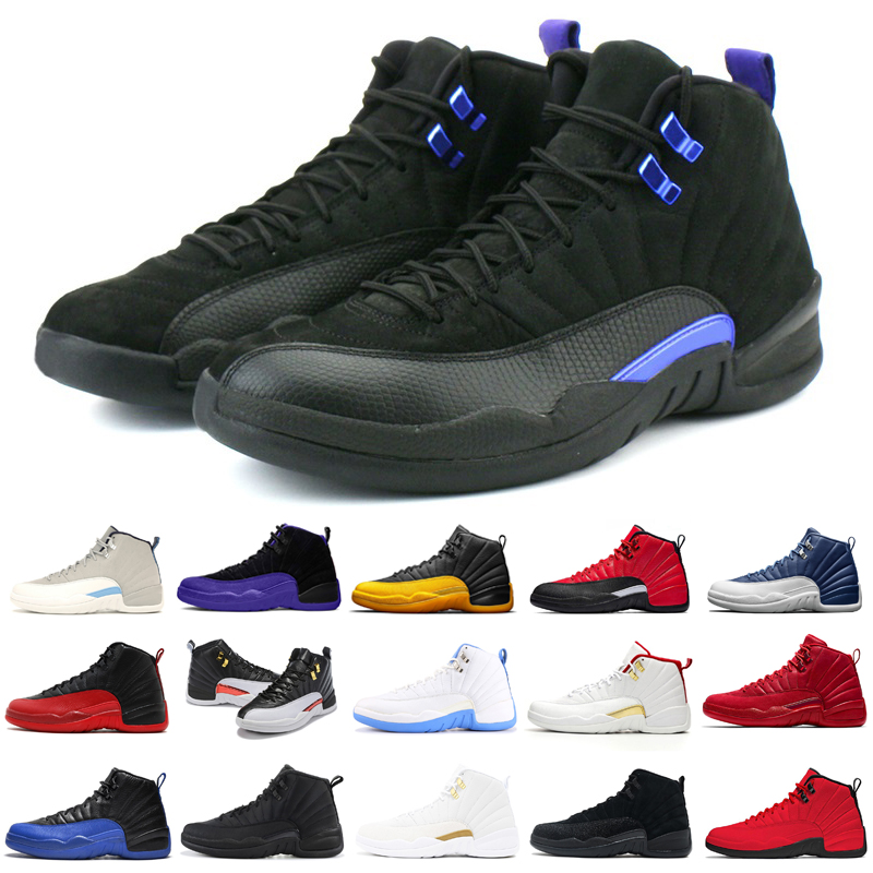 

12 12s mens basketball shoes stone blue reverse flu gam dark concord grey reverse men sneakers trainer sports, Box