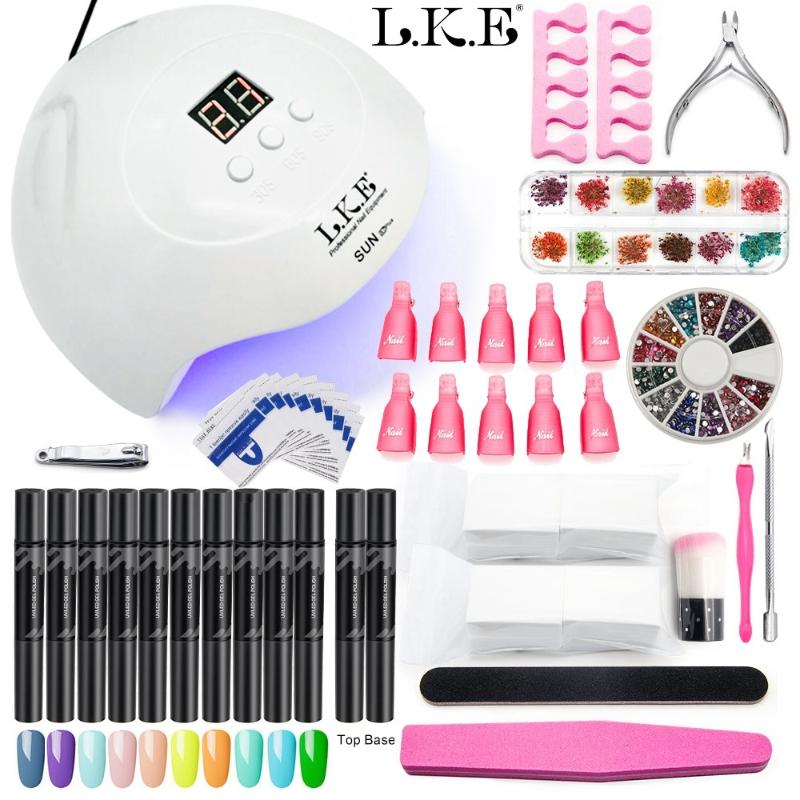 

LKE Professional Manicure Set For Nails SUN X7 LED UV Nail Kits With Lamp 12 PCS Nail Gel Pen DIY Salon Art Tools