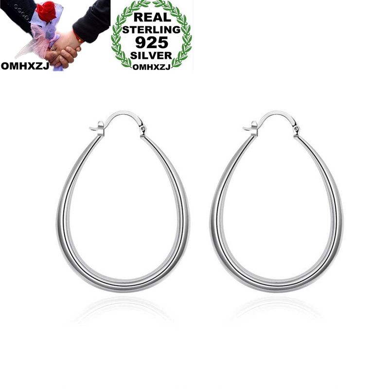 

OMHXZJ Wholesale European Fashion Woman Girl Party Wedding Gift Simple Water Drop 925 Sterling Silver Hoop Earrings EA439