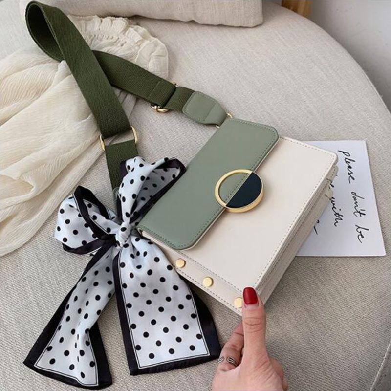 

Ribbon Bow Contrast color Leather Crossbody bag 2020 Fashion New Quality PU Leather Women's Handbag Lock Shoulder Messenger Bag, Black