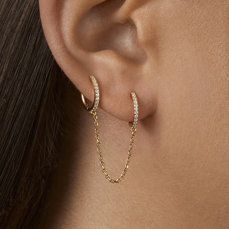 

Hoop & Huggie 1Pcs Fashion Statement Earrings For Women 2021 Round Eardrop Colored Crystal Link Chain Female Party Jewelry Gift