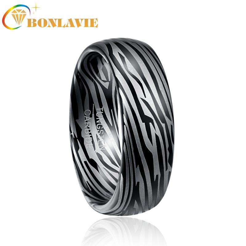 

BONLAVIE Size 7-12 Width 8mm Dome Damascus Tungsten Carbide Ring Gift for Women Men Jewelry