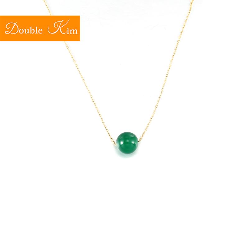 

Green Bead Pendant Necklace Titanium Stainless steel Gold Chain Necklace Inlaid Green Bead Fashion Trendy Women Jewelry Gift