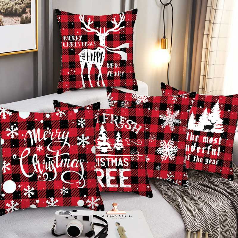 

45*45cm Christmas Cushion Cover Pillowcases lattice Printed Merry Christmas Santa Claus Home Decorative Throw Pillow Case Cover, X04