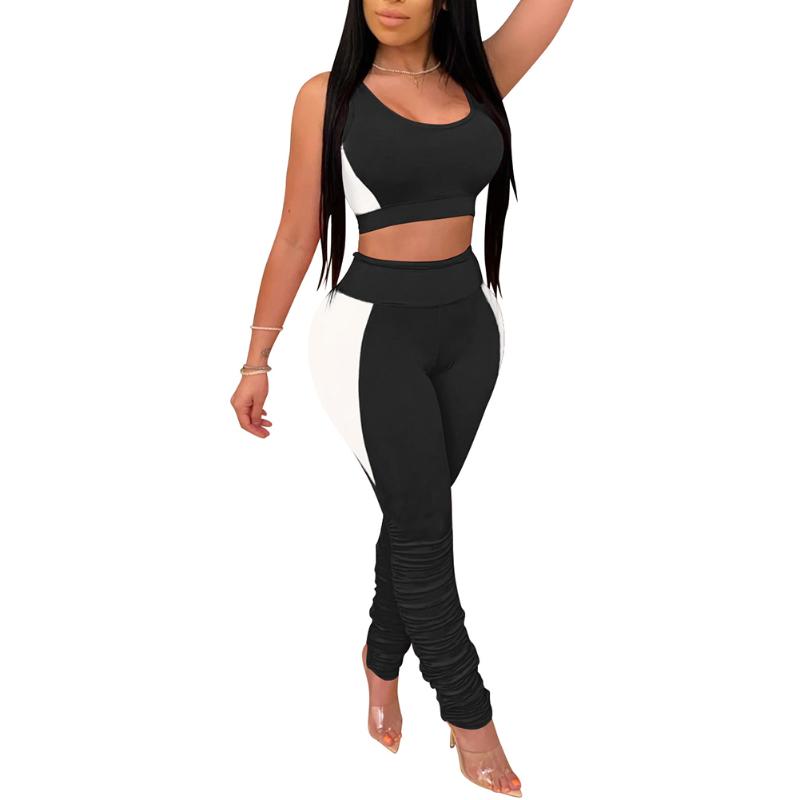 

Women Two Piece Set Summer Yoga Suit Sleeveless Tracksuit Streetwear Sweat Suit Women Set Casual 2 Pieces Outfits Sportwear, As photo shows