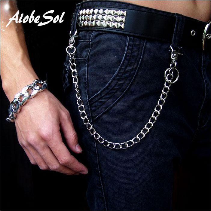 

Fashion Punk Hip-hop Trendy Belt Waist Chain Male Pants Chain Hot Men Jeans Silver Metal Clothing Accessories Jewelry, Black