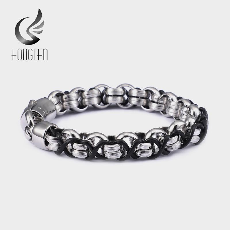 

Charm Bracelets Fongten Vintage Stainless Steel K- Rope Leather Wrist Band Bracelet Costume Men Fashion Jewelry