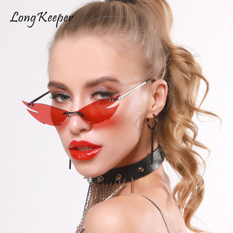 

Sunglasses 2021 Women Rimless Cat Eye Vintage Metal Gold Black Accessories Summer Sun Glasses For Female Male Red Lens UV400