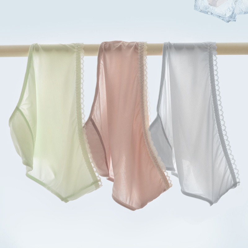 

Refreshing Girl's Solid Oxygen Ice Silk Women Underwear Seamless Super Elastic Quick-Dry Floating Lace Side Woman's Panty Pink, Black