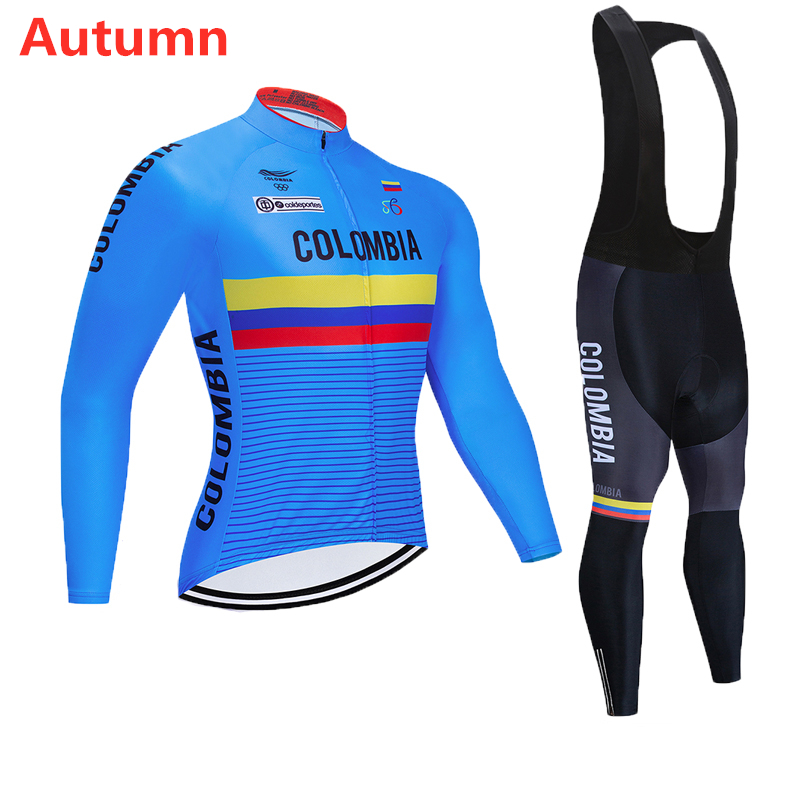 Tour De France 2020 Pro Team Colombia Autumn Cycling Jersey Kit Men/Women Long Sleeve Cycling Clothing Bib Pants kit Ropa Ciclismo-image-585775220